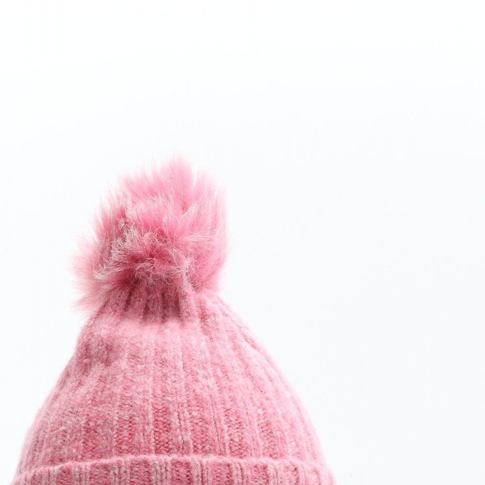 F&F Girls Pink Acrylic Bobble Hat Size S