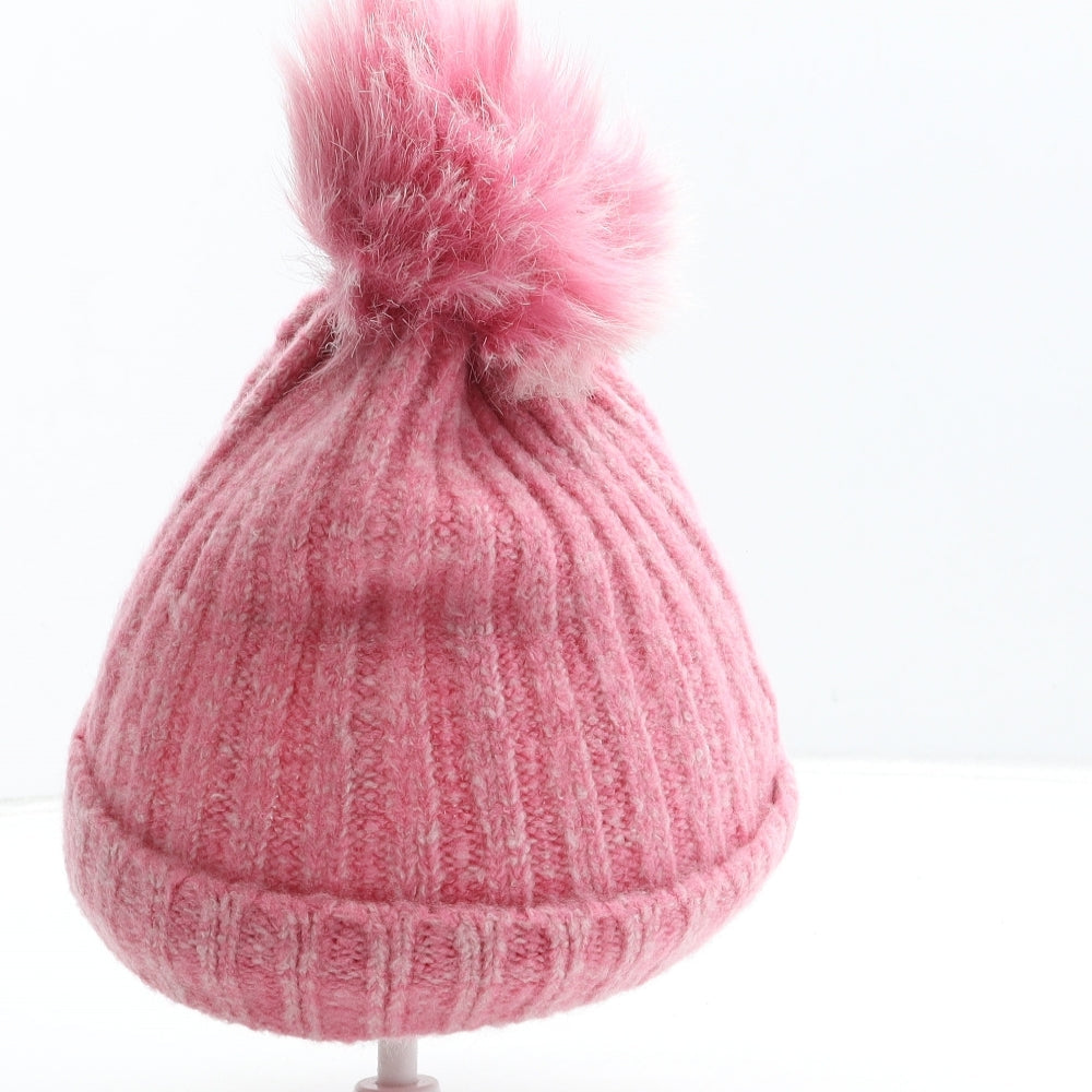 F&F Girls Pink Acrylic Bobble Hat Size S