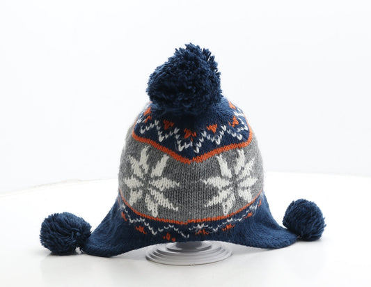 F&F Boys Blue Fair Isle Acrylic Bonnet Size S