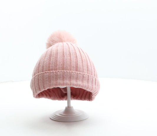 Primark Girls Pink Acrylic Bobble Hat Size S