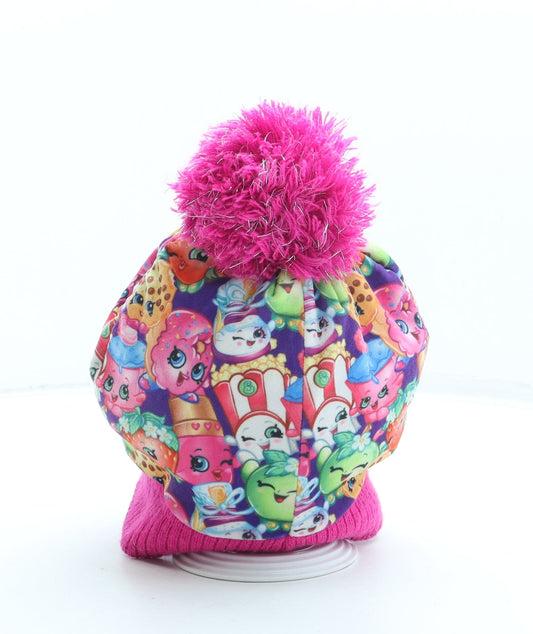 George Girls Pink Geometric Polyester Bobble Hat One Size - Pom Pom
