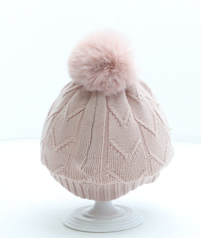 Primark Girls Pink Acrylic Bobble Hat Size M - Pom Pom