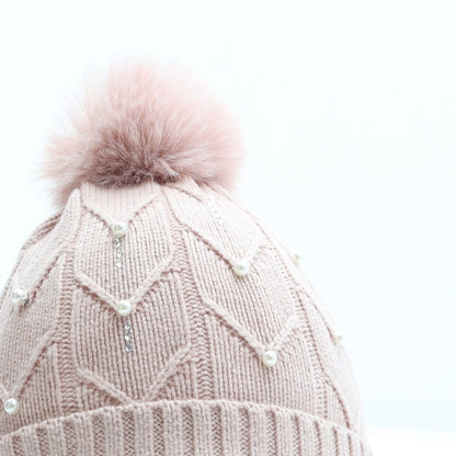 Primark Girls Pink Acrylic Bobble Hat Size M - Pom Pom