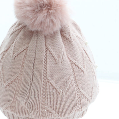 Primark Girls Pink Acrylic Bobble Hat Size M - Pom Pom
