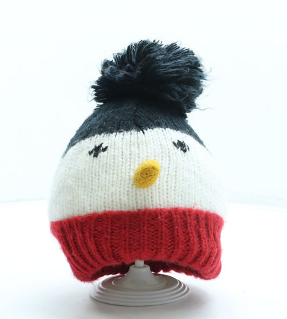 F&F Boys Red Acrylic Bobble Hat Size L - Snowman