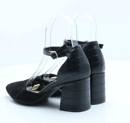 F&F Womens Black Suede Strappy Heel UK 3 - Croc Texture
