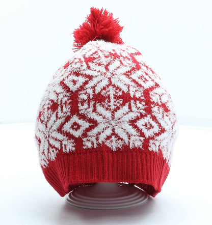 F&F Boys Red Fair Isle Acrylic Bobble Hat One Size - Pom Pom