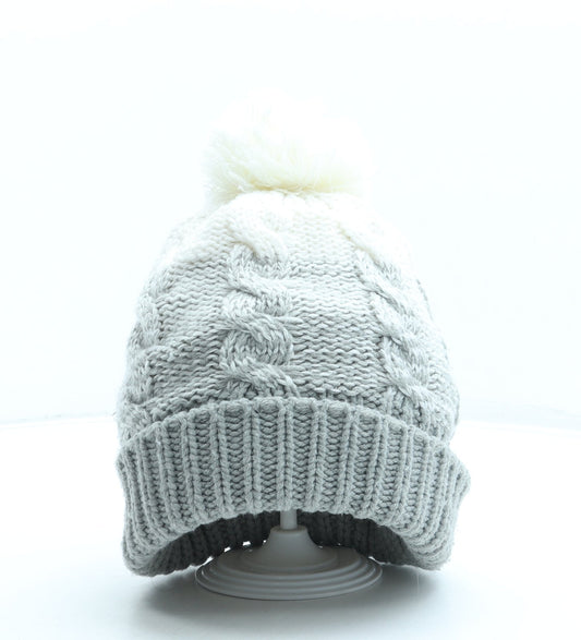 Primark Womens Grey Acrylic Bobble Hat One Size - Pom Pom