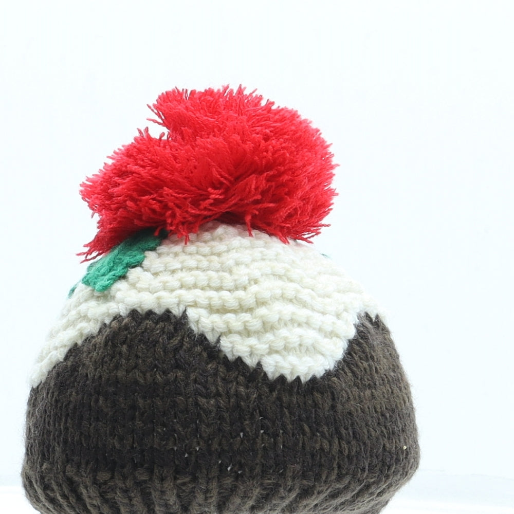 F&F Girls Brown Colourblock Acrylic Bobble Hat One Size - Christmas Pudding