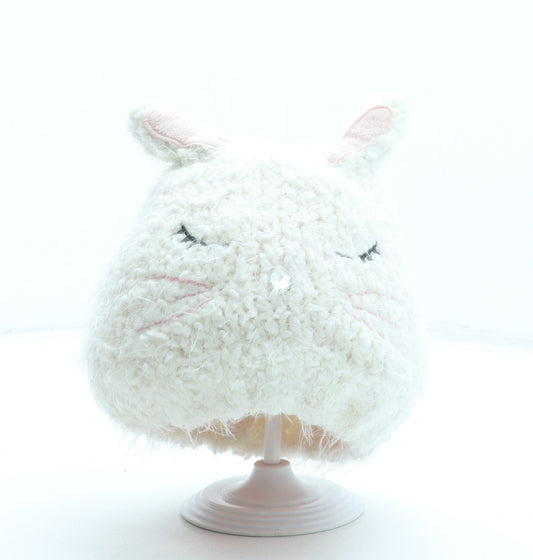 George Girls Ivory Acrylic Beanie One Size - Bunny