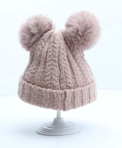 F&F Girls Pink Acrylic Bobble Hat One Size