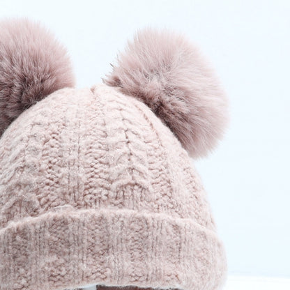 F&F Girls Pink Acrylic Bobble Hat One Size