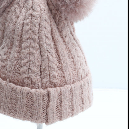 F&F Girls Pink Acrylic Bobble Hat One Size