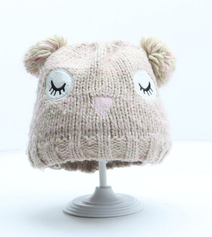 George Girls Beige Striped Polyester Bobble Hat One Size - Owl