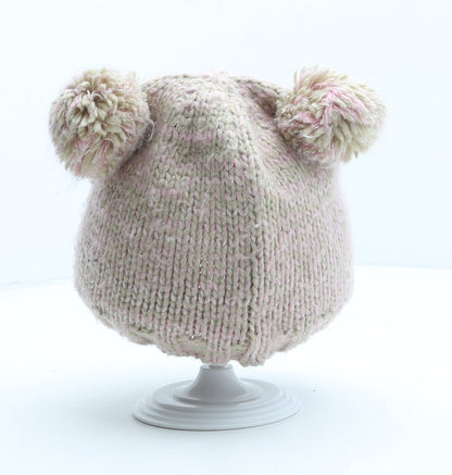 George Girls Beige Striped Polyester Bobble Hat One Size - Owl