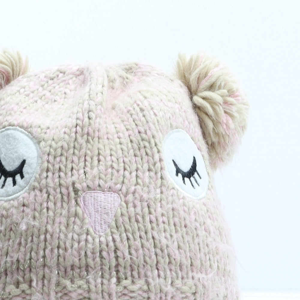 George Girls Beige Striped Polyester Bobble Hat One Size - Owl