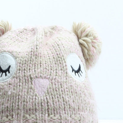 George Girls Beige Striped Polyester Bobble Hat One Size - Owl