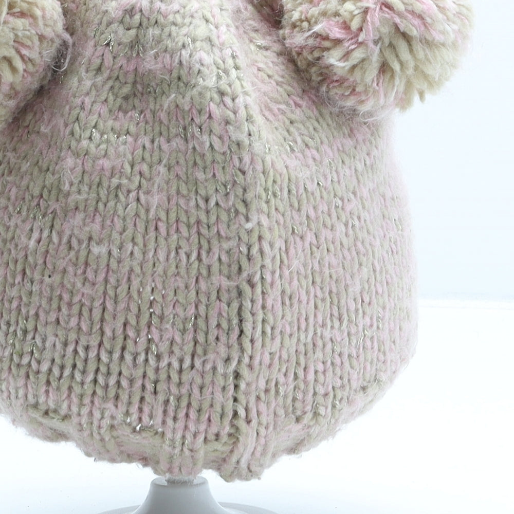 George Girls Beige Striped Polyester Bobble Hat One Size - Owl