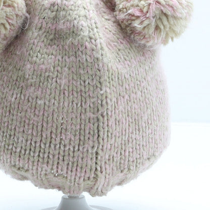 George Girls Beige Striped Polyester Bobble Hat One Size - Owl