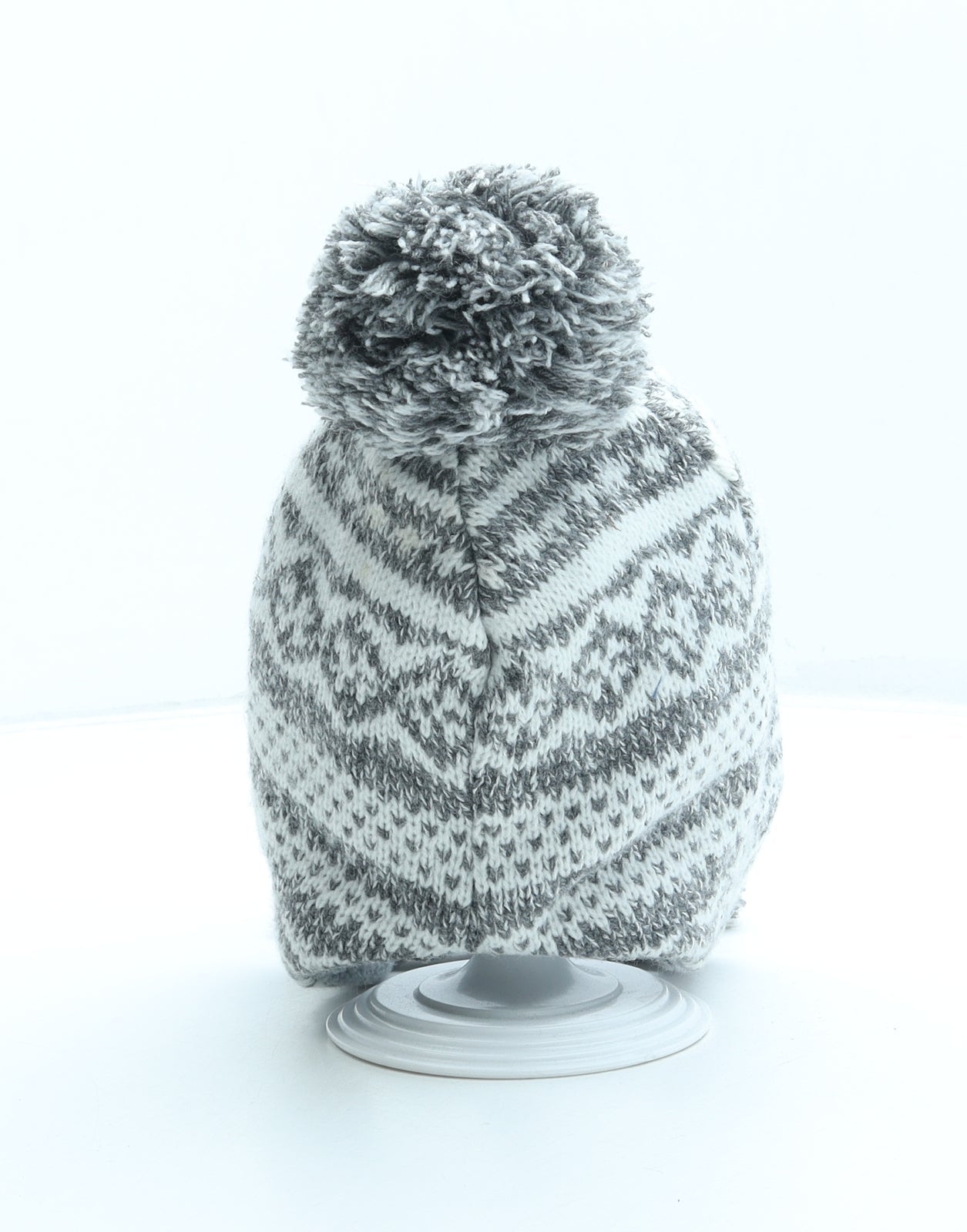 Preworn Girls Grey Fair Isle Acrylic Boonie Hat Size S