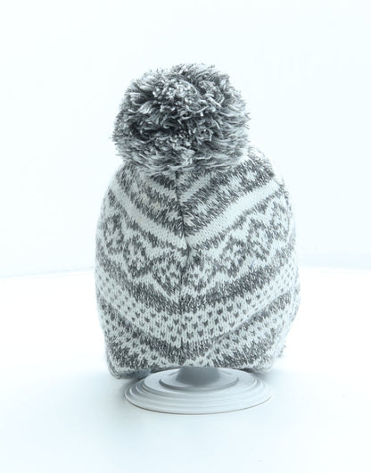 Preworn Girls Grey Fair Isle Acrylic Boonie Hat Size S