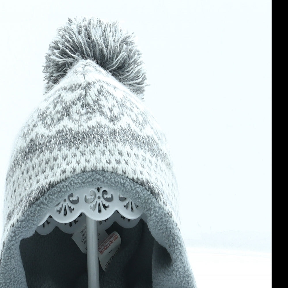 Preworn Girls Grey Fair Isle Acrylic Boonie Hat Size S