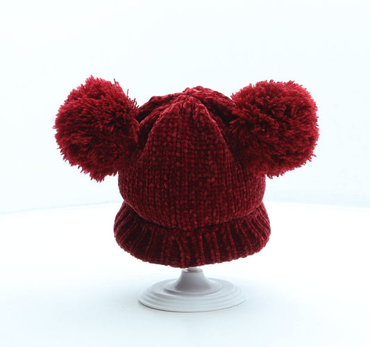 F&F Girls Red Polyester Bobble Hat One Size