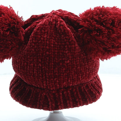 F&F Girls Red Polyester Bobble Hat One Size