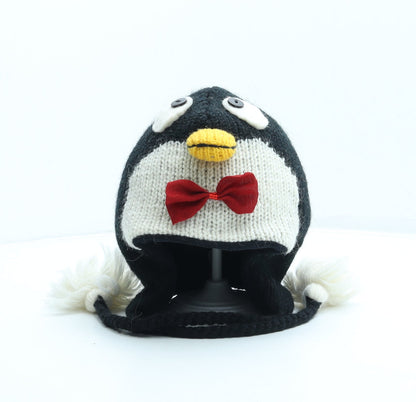 Preworn Girls Black 100% Wool Bonnet One Size - Penguin Design