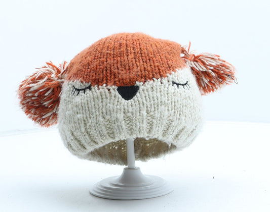 George Girls Beige Acrylic Bobble Hat One Size