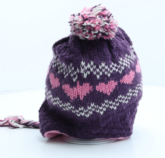George Girls Purple Fair Isle Acrylic Bonnet One Size