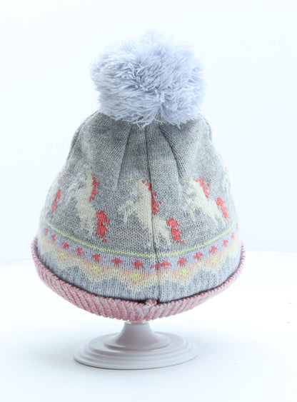 George Girls Grey Geometric Acrylic Bobble Hat One Size - Unicorn
