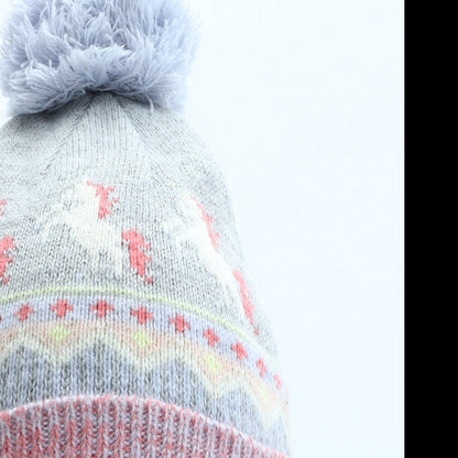 George Girls Grey Geometric Acrylic Bobble Hat One Size - Unicorn