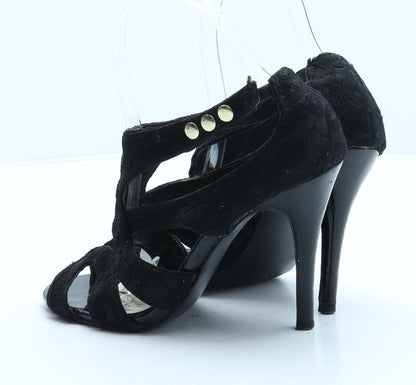 Preworn Womens Black Floral Synthetic Strappy Heel UK 3