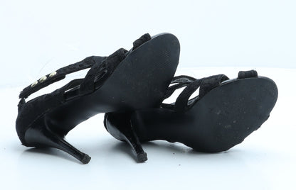 Preworn Womens Black Floral Synthetic Strappy Heel UK 3