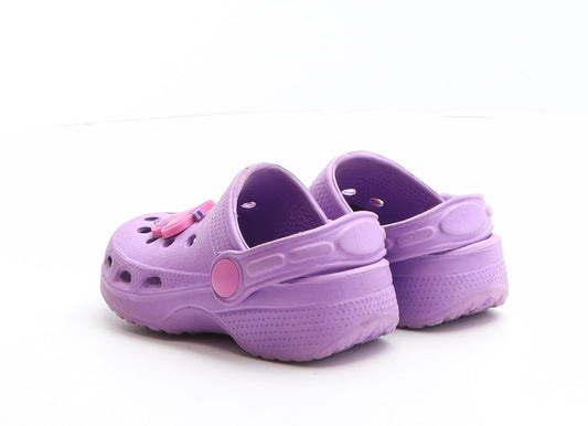 Preworn Girls Purple Synthetic Clog Sandal UK 4.5 21 - Heart detail, Butterfly detail, Cupcake detail