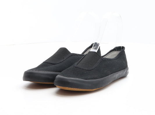Preworn Girls Black Fabric Slip On Flat UK 1