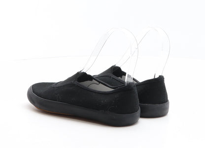 Preworn Girls Black Fabric Slip On Flat UK 1