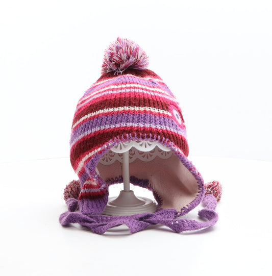Preworn Girls Multicoloured Striped Acrylic Bonnet One Size - Flower detail