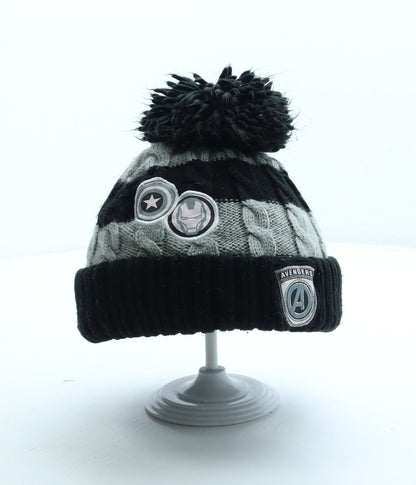 George Boys Black Striped Acrylic Bobble Hat One Size - Avengers