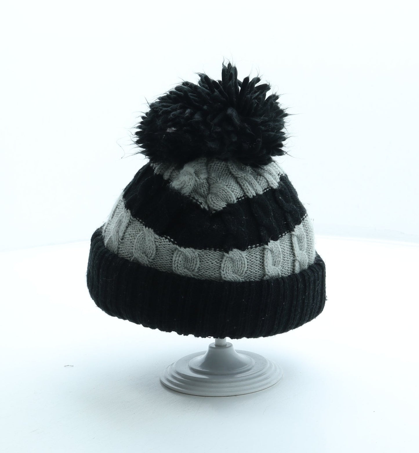 George Boys Black Striped Acrylic Bobble Hat One Size - Avengers
