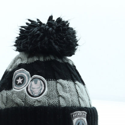 George Boys Black Striped Acrylic Bobble Hat One Size - Avengers