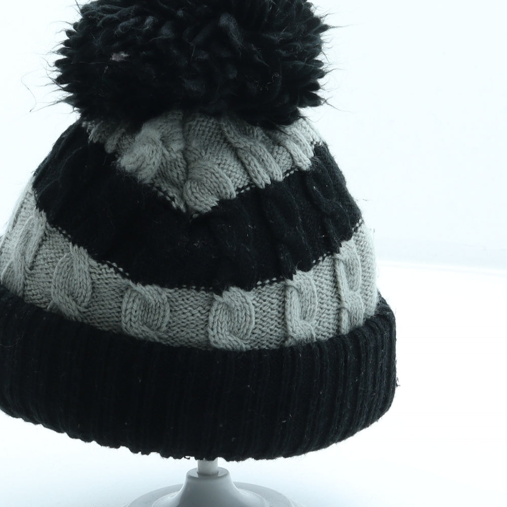 George Boys Black Striped Acrylic Bobble Hat One Size - Avengers