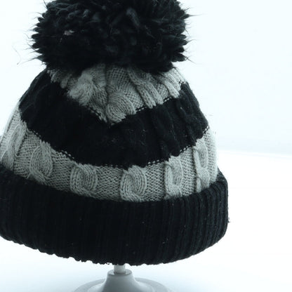 George Boys Black Striped Acrylic Bobble Hat One Size - Avengers