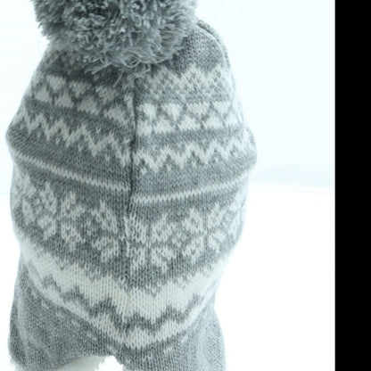 Primark Girls Grey Fair Isle Acrylic Bobble Hat Size S - Pom Pom