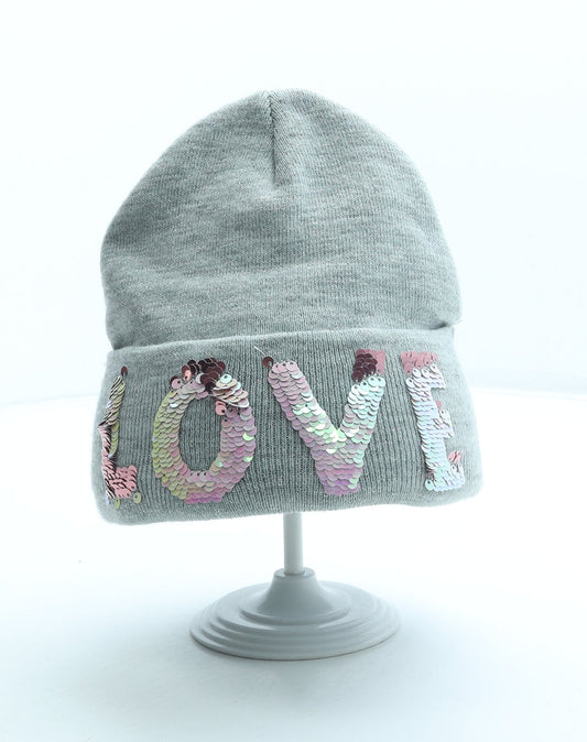 F&F Womens Grey Acrylic Beanie Size S - LOVE