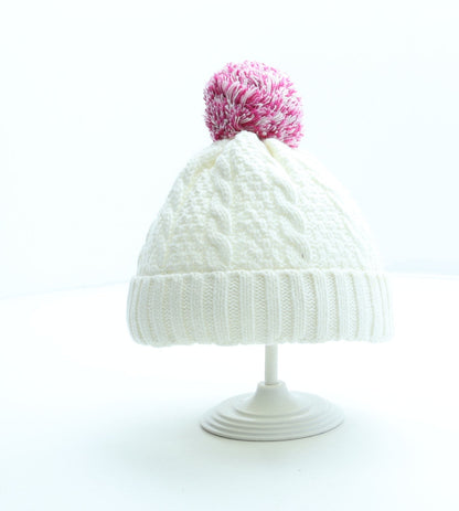 Preworn Girls White Cotton Bobble Hat Size S