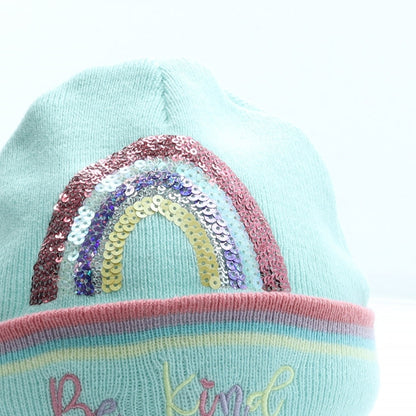 F&F Girls Blue Acrylic Beanie Size S - Be Kind rainbow