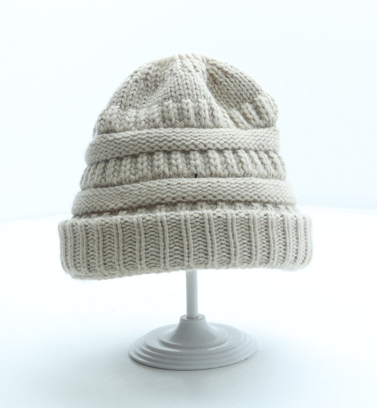 Preworn Womens Beige Acrylic Beanie One Size - Ponytail Hole