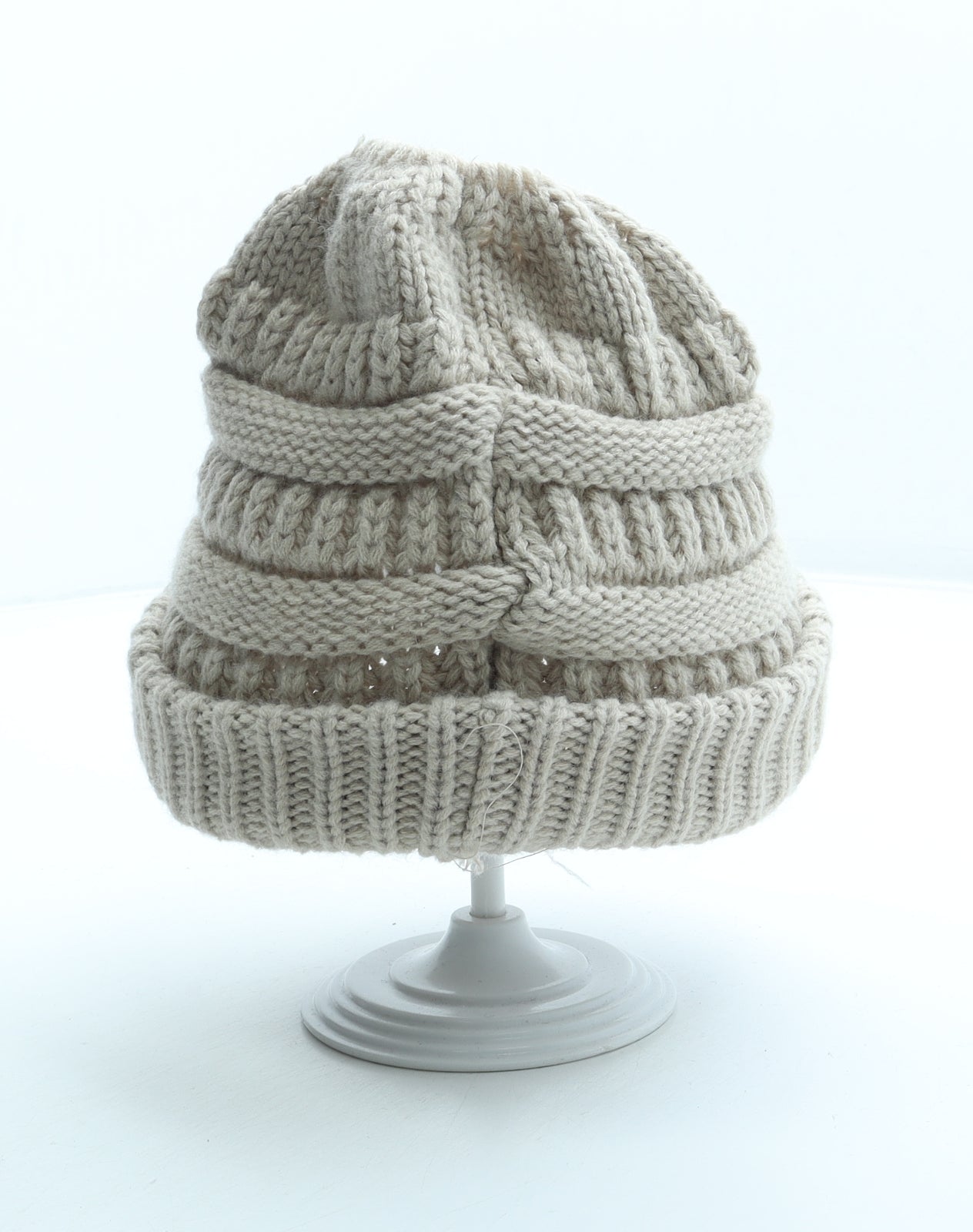 Preworn Womens Beige Acrylic Beanie One Size - Ponytail Hole